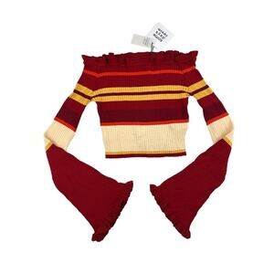 Some Days Lovin - Even Closer Knitted Stripe Off The Shoulder Top in Red Yellow